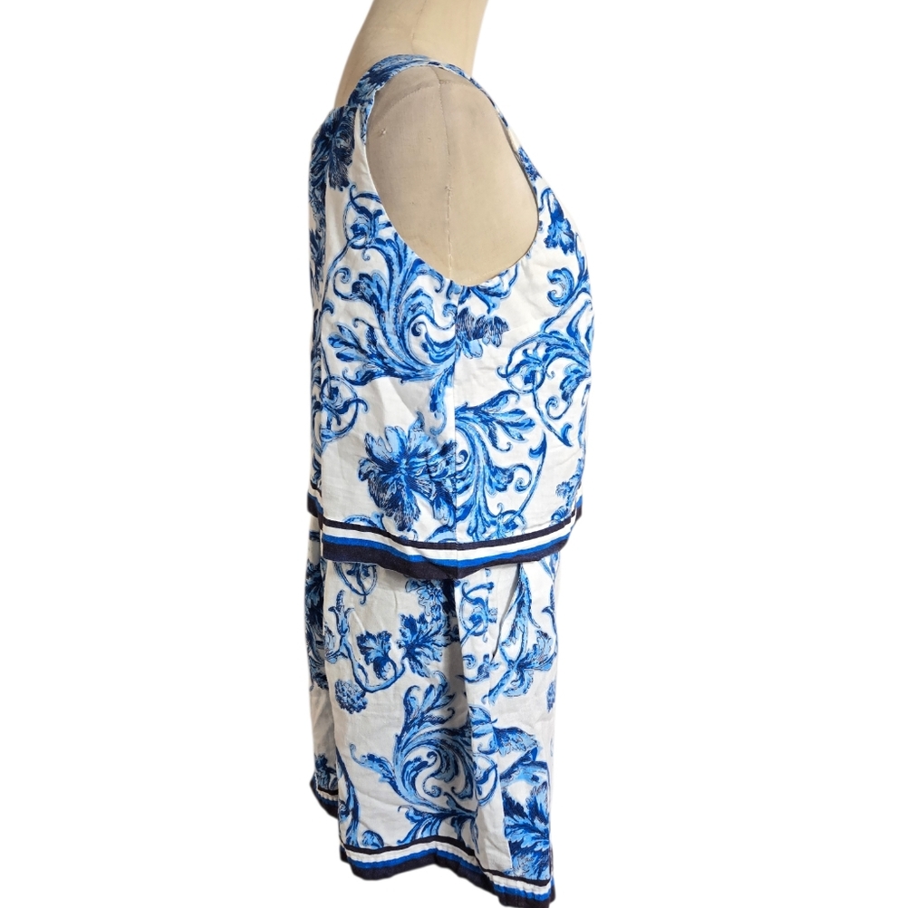 LOFT  Blue and White Printed Linen Blend Shorts Set - Picture 6 of 9